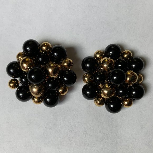 Jewelry - Fun Black & Gold Color Ball Of Beads Earrings
